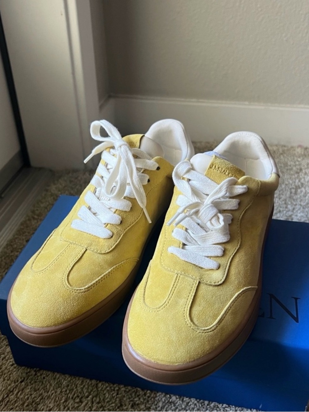 J. McLaughlin yellow ultra suede sneakers.New with box